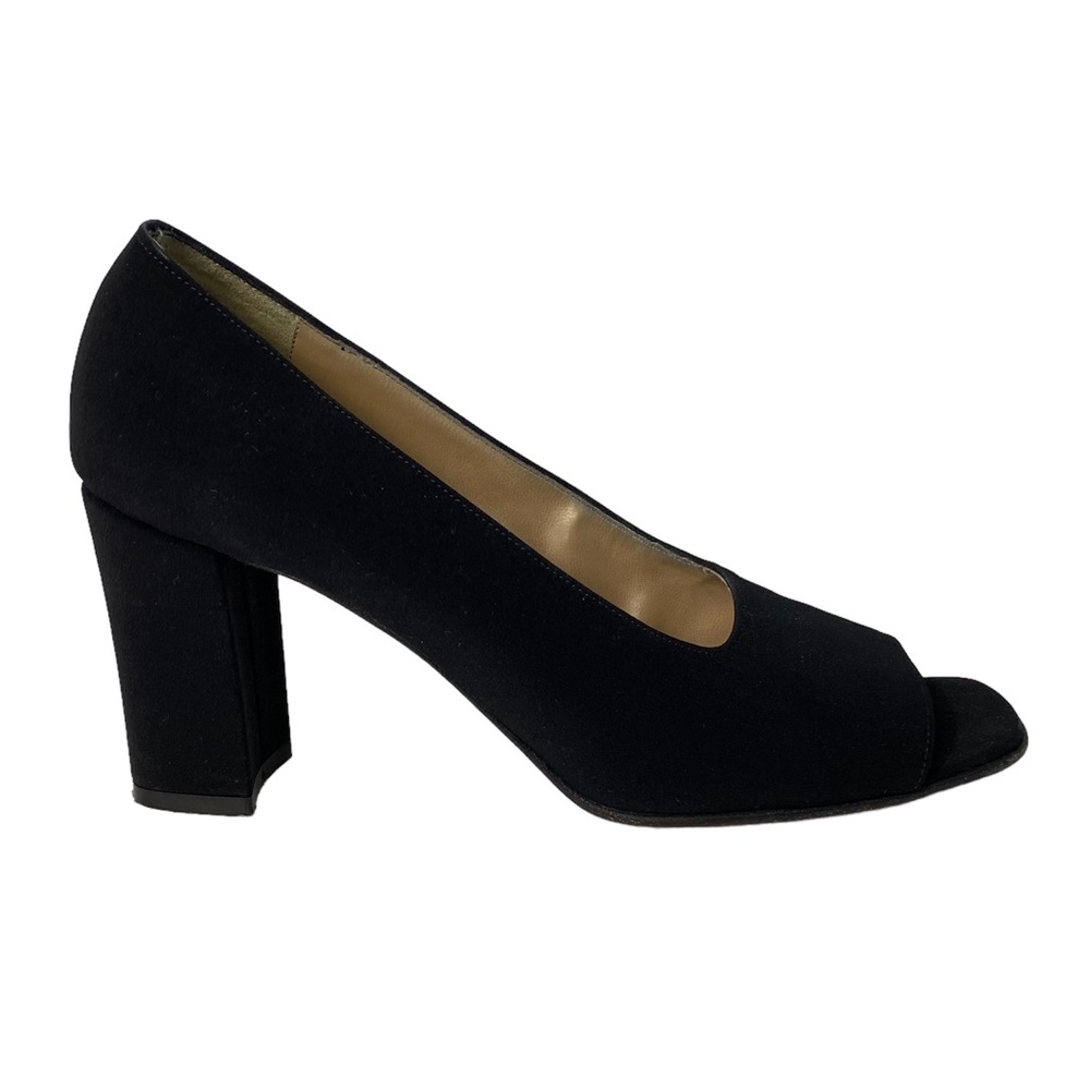Sesto Meucci Black Block Heel Cut Out Toe Made in Italy Pumps Heels 7N
